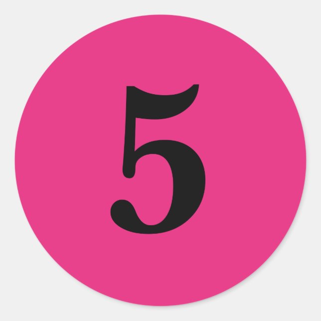Number Five planning supplies simple 5 pink black Classic Round Sticker (Front)