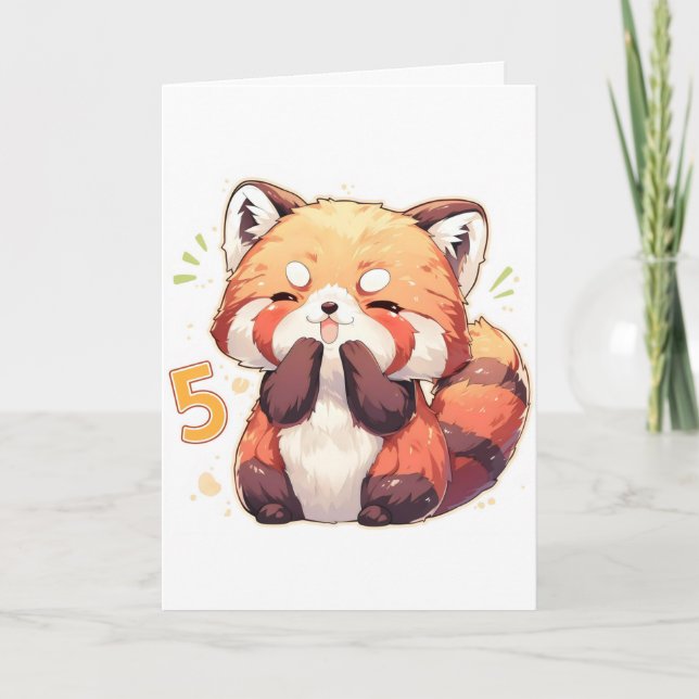 Number Five Red Panda Anime Holiday Card (Front)