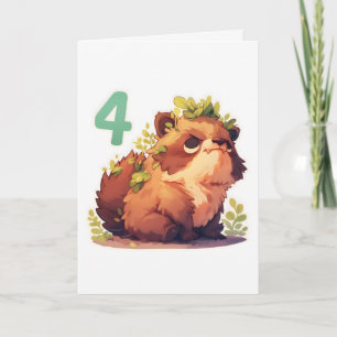 Number Four Animal Anime Cute Holiday Card
