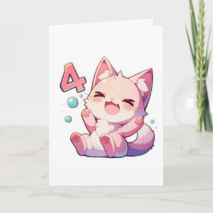 Number Four Anime Cat Pink Holiday Card
