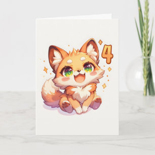 Number Four Cute Fox Animal Anime Holiday Card