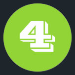 Number Four Large Round Green Stickers by Janz<br><div class="desc">Custom Number Sticker Designs by Janz © 2008-2017 Jan Fitzgerald. All rights reserved. Graphic Design,  Artwork,  & Photography by Jan & Michael Fitzgerald.</div>
