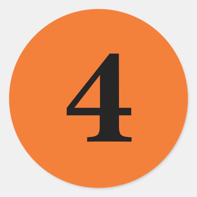 Number Four planning simple 4 orange black Classic Round Sticker (Front)