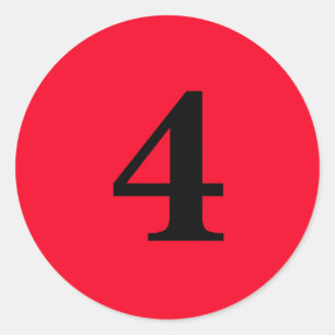 Number Four planning supplies simple 4 red black Classic Round Sticker