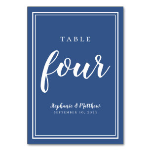 Number Four Simple Classic Blue White Wedding Table Number