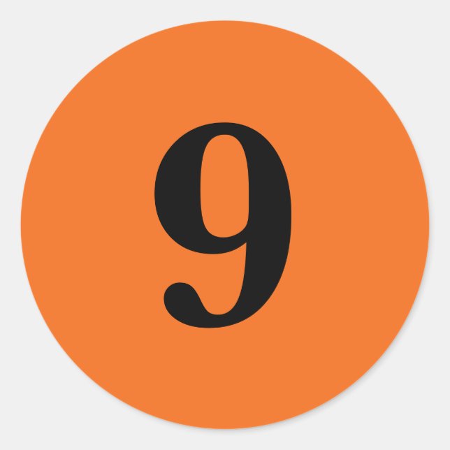 Number Nine planning simple 9 orange black Classic Round Sticker (Front)