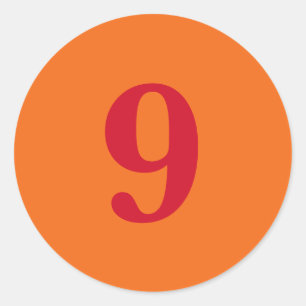 Number Nine planning simple 9 orange red Classic Round Sticker