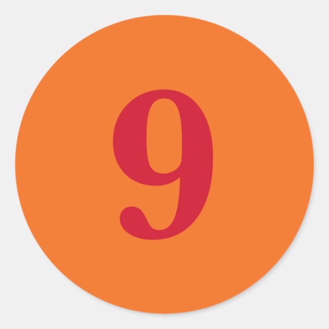 Number Nine planning simple 9 orange red Classic Round Sticker (Front)