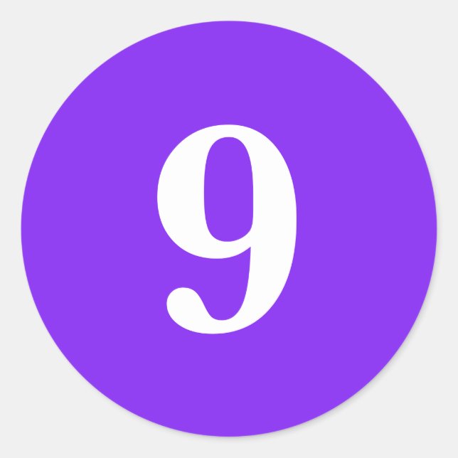 Number Nine planning simple 9 purple white Classic Round Sticker (Front)