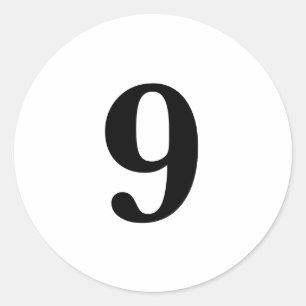 Number Nine planning simple 9 white black Classic Round Sticker