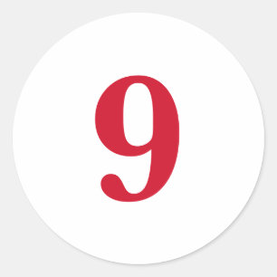 Number Nine planning simple 9 white red Classic Round Sticker