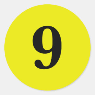 Number Nine planning simple 9 yellow black Classic Round Sticker