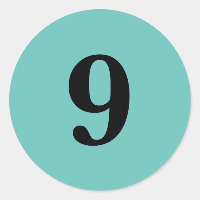 Number Nine planning supplies simple 9 aqua black Classic Round Sticker (Front)