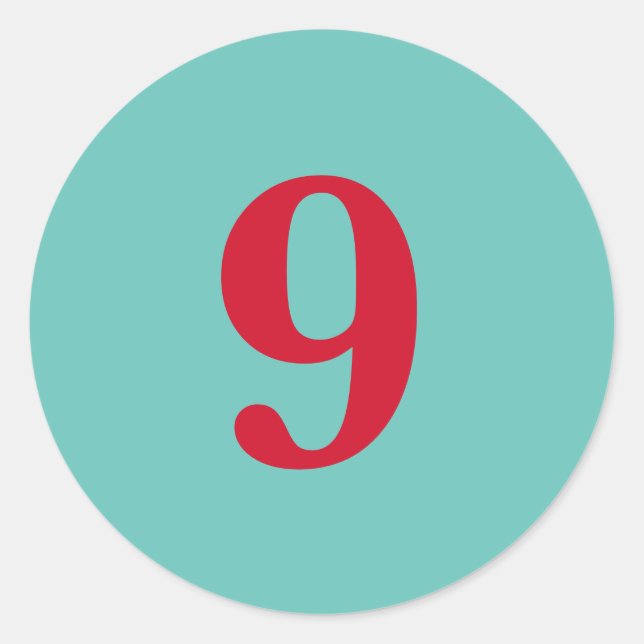 Number Nine planning supplies simple 9 aqua white Classic Round Sticker (Front)