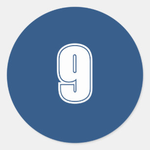 Number Nine planning supplies simple 9 navy white Classic Round Sticker