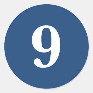 Number Nine planning supplies simple 9 navy white Classic Round Sticker