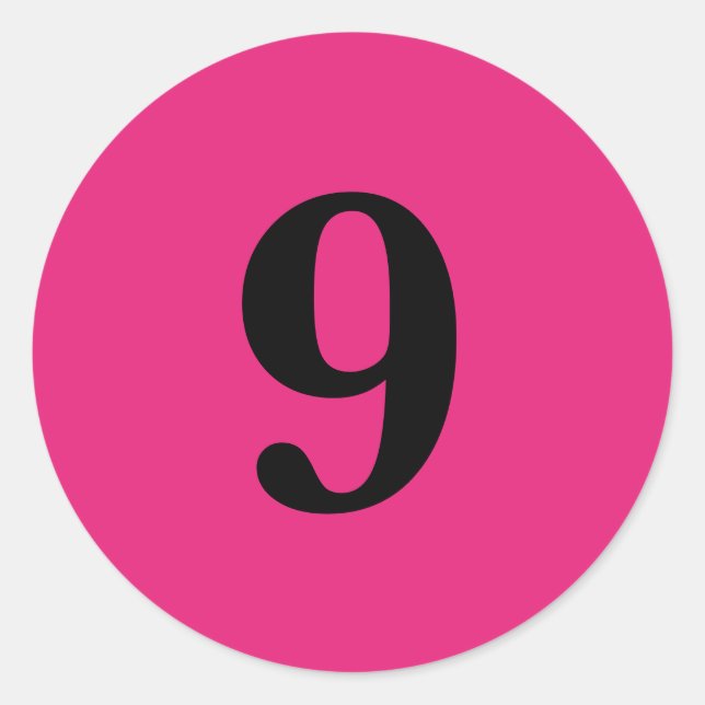 Number Nine planning supplies simple 9 pink black Classic Round Sticker (Front)