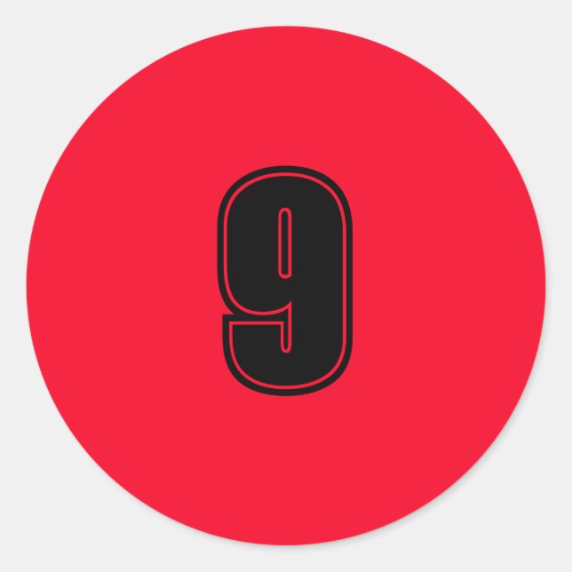Number Nine planning supplies simple 9 red black Classic Round Sticker (Front)