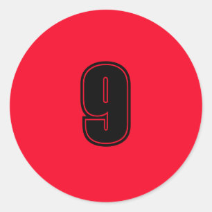 Number Nine planning supplies simple 9 red black Classic Round Sticker
