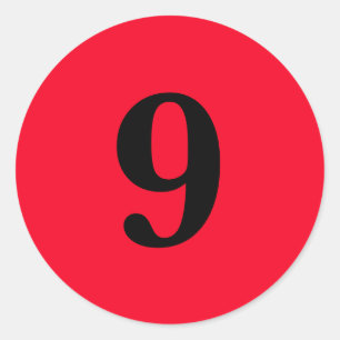 Number Nine planning supplies simple 9 red black Classic Round Sticker