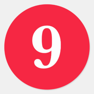 Number Nine planning supplies simple 9 red white Classic Round Sticker