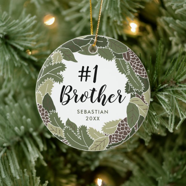 Number One Brother Personalised Best Bro Wreath Ceramic Tree Decoration (Tree)