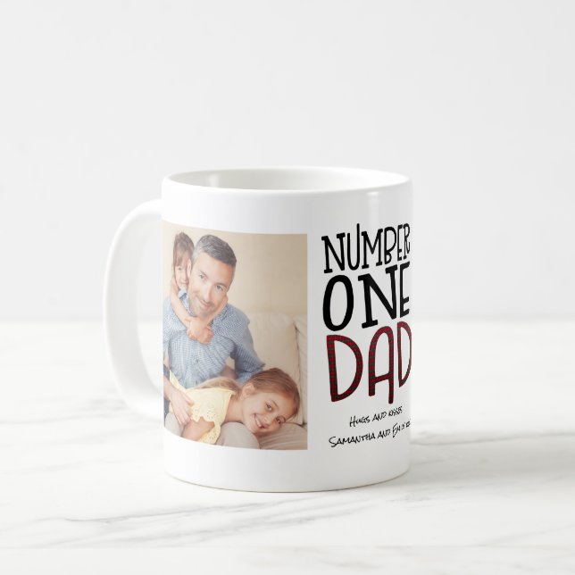 Number One Dad 2 Photos Artsy Typography Name Coffee Mug (Front Left)