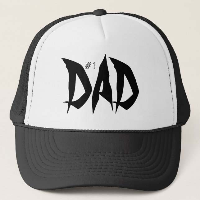 Number One Dad Black And White Cool Trucker Hat (Front)