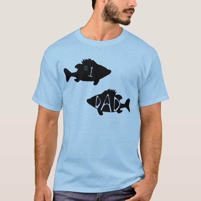 Number One Dad Fish Creative Black Drawing T-Shirt (Front)
