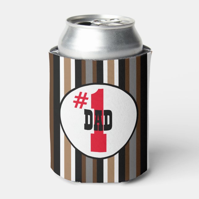 Number One Dad Grey, Brown and Black Stripes Can Cooler (Can Front)