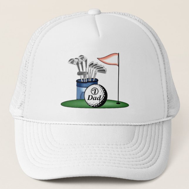 Number one Dad/Mum/Son... Personalised Golf Trucker Hat (Front)