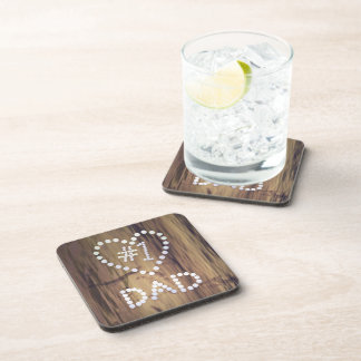 Number One Dad on Wood-look Background Coaster