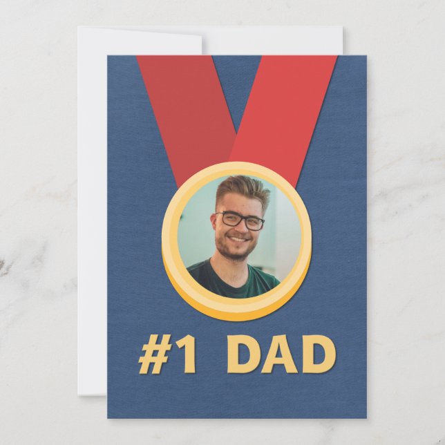 Number One Dad Photo Medal Father's Day Holiday Card (Front)