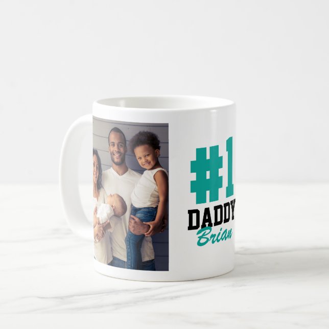 Number One Daddy 2 Photo Father's Day Coffee Mug (Front Left)