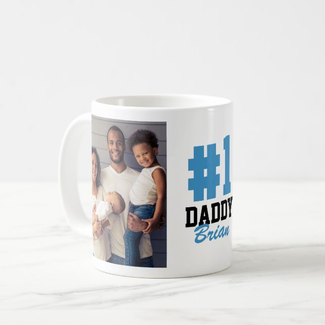 Number One Daddy 2 Photo Father's Day Coffee Mug (Front Left)