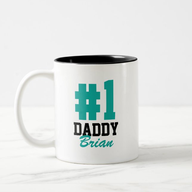 Number One Daddy Personalised Name Father's Day Two-Tone Coffee Mug (Left)