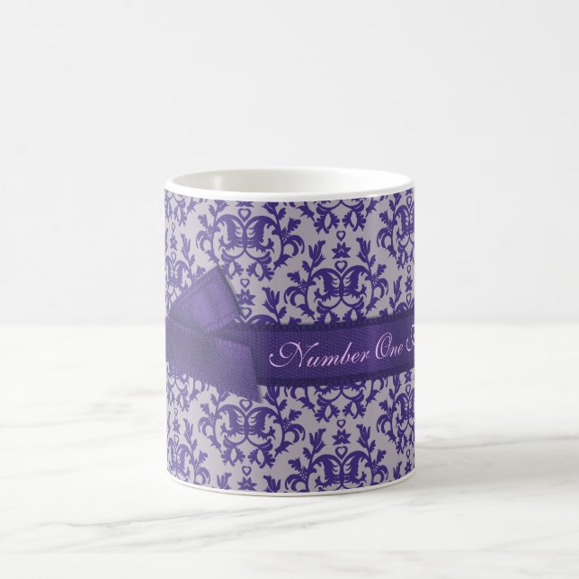 Number One Fashion Mum damask purple grey mug (Center)