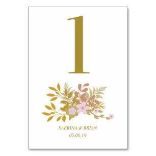 Number One Floral Pink and Gold design Table Number