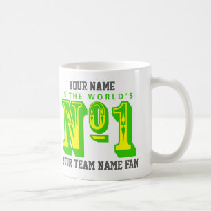 Number One Football Fan. Green and Yellow Coffee Mug
