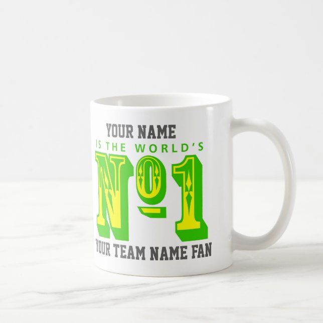 Number One Football Fan. Green and Yellow Coffee Mug (Right)