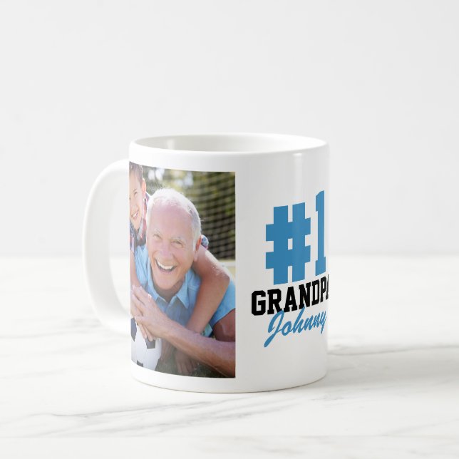 Number One Grandpa 2 Photo Father's Day Coffee Mug (Front Left)