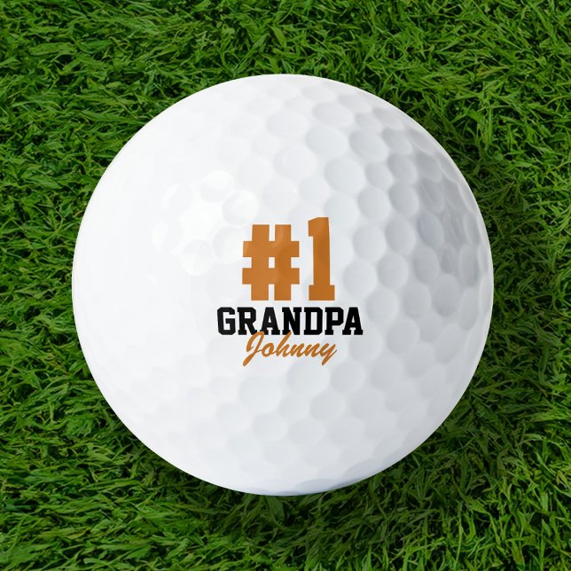Number One Grandpa Orange Monogrammed Father's Day Golf Balls (Creator Uploaded)