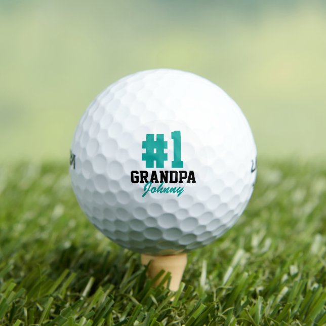 Number One Grandpa Teal Monogrammed Father's Day Golf Balls (Insitu Tee)
