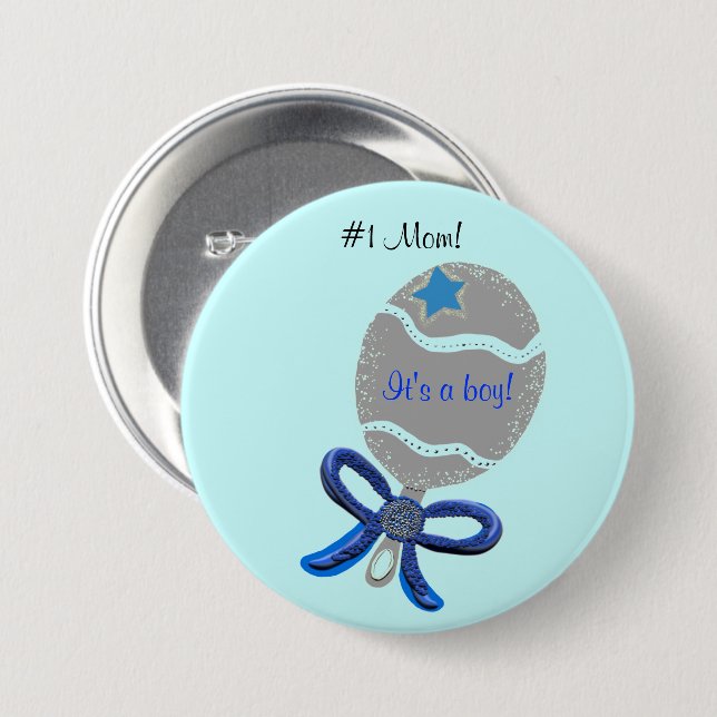 Number One Mom New Baby Boy Blue 7.5 Cm Round Badge (Front & Back)