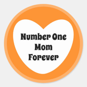 Number One Mum Cute Orange White Heart Classic Round Sticker