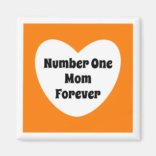 Number One Mum Cute Orange White Heart Magnet