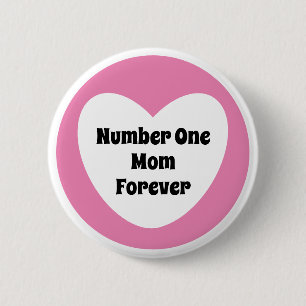 Number One Mum Cute Pink White Heart 6 Cm Round Badge