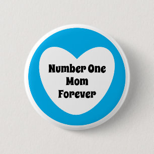 Number One Mum Cute Sky Blue White Heart Button