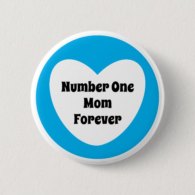 Number One Mum Cute Sky Blue White Heart Button (Front)