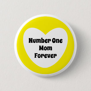 Number One Mum Cute Yellow White Heart 6 Cm Round Badge
